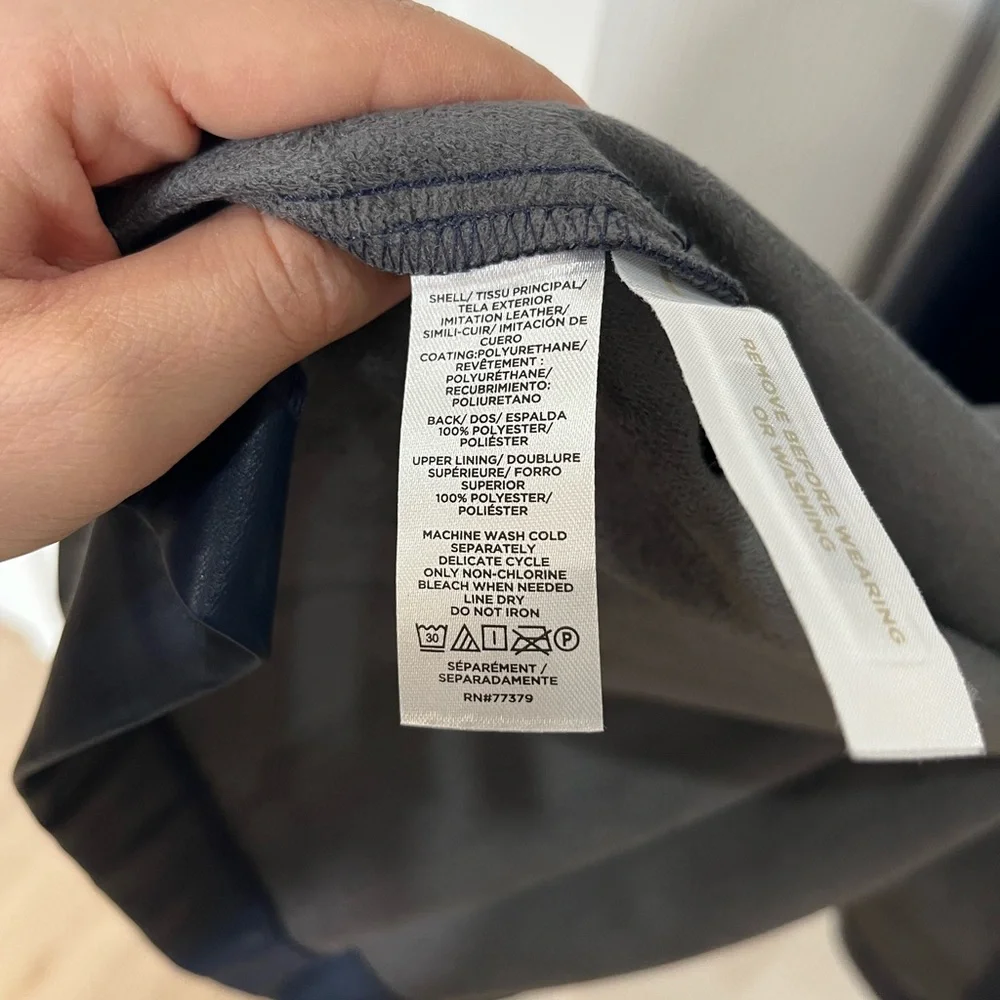 Ann Taylor Navy Faux-Leather Button-Front Midi Dress with Tie Waist - Picture 8 of 8